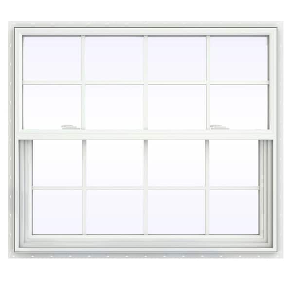 JELD-WEN 41.5 in. x 35.5 in. V-2500 Series White Vinyl Single Hung Window with Colonial Grids/Grilles