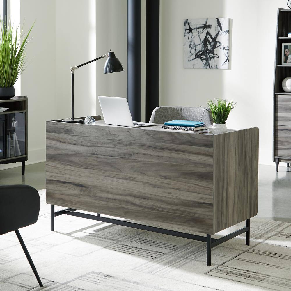 Executive Jet Acacia Double Pedestal Desk with Black Metal Accents