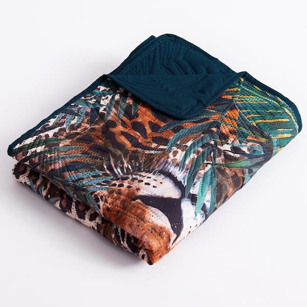 Barefoot Bungalow Jungle Multi-Colored Cat Teal Throw