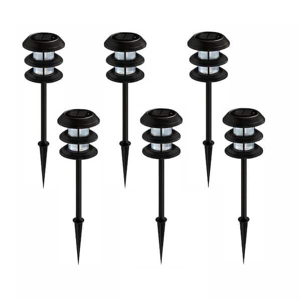 Hampton Bay Solar 10 Lumens Black Outdoor Integrated LED 3-Tier Powered Lights (6-Pack); Weather/Water/Rust Resistant