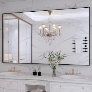 60 in. W x 36 in. H Large Rectangular Aluminum Alloy Framed Wall Mounted Bathroom Vanity Mirror in Black