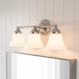 Ashhurst 3-Light Brushed Nickel Classic Traditional Bathroom Vanity Light with Frosted Glass Shades