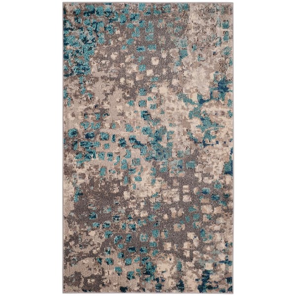 SAFAVIEH Monaco Gray/Light Blue Doormat 3 ft. x 5 ft. Geometric Area Rug
