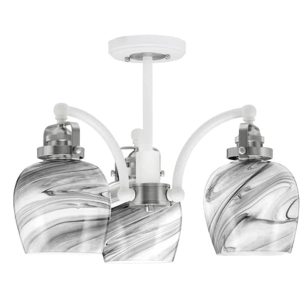 Unbranded Decatur 16.5 in. 3-Light White and Nickel Semi-Flush with 6 in. Onyx Swirl Glass Shade No Bulbs Included