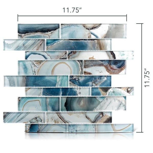 Myst Capri Tan/Blue 5 in. x 6.5 in. Glossy Smooth Glass Mosaic Tile Sample