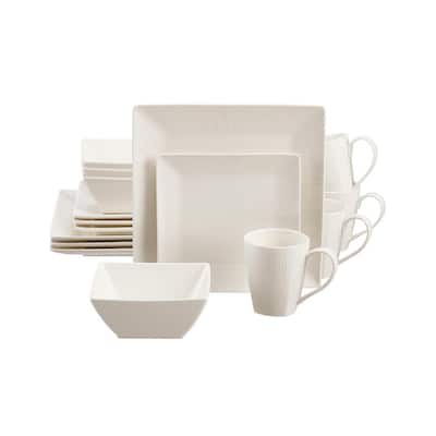 Wellton 16-Piece Square White Porcelain Dinnerware Set (Service for 4)