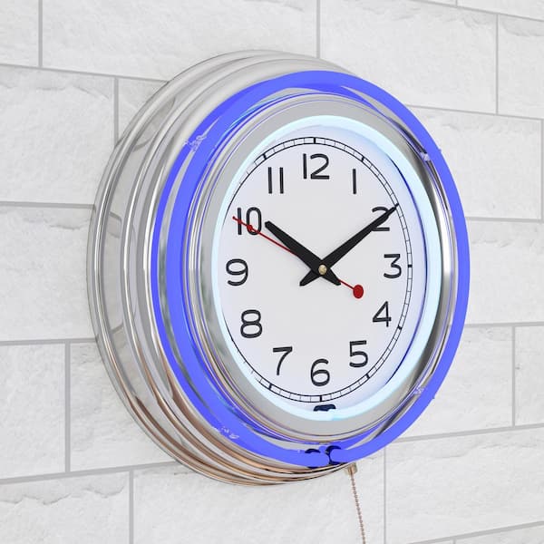 Trademark 3 in. x 14 in. Blue Double Ring Neon Clock