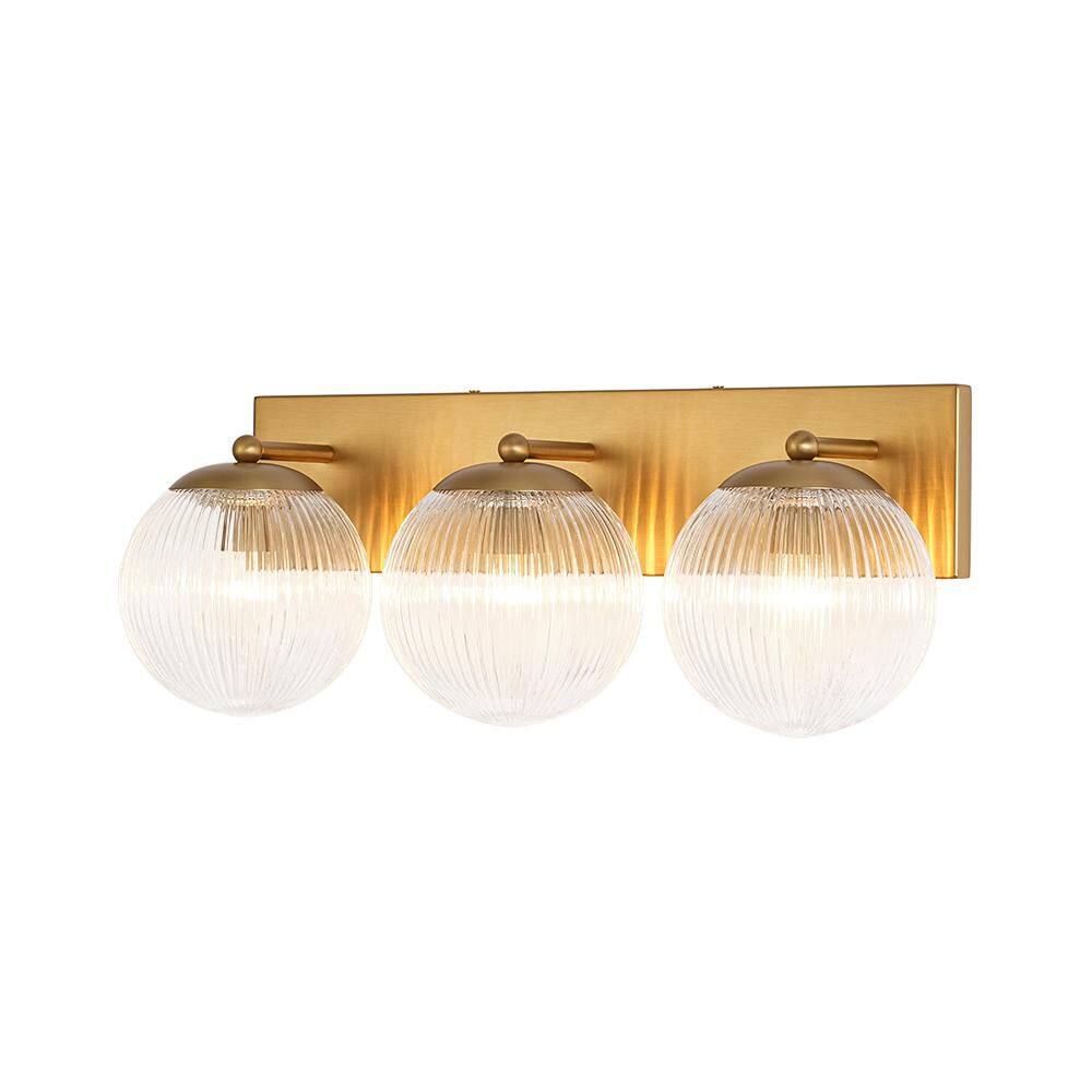 Riped 3-Light 22.1-in W Modern Glam Brushed Brass Vanity Light with Ribbed Glass for Bathroom and Mirror price history on PriceWatchPro