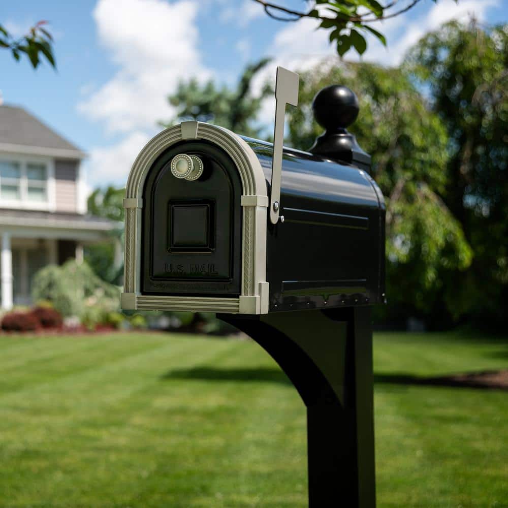 Brunswick Large Black and Brushed Nickel Steel Post-Mount Mailbox