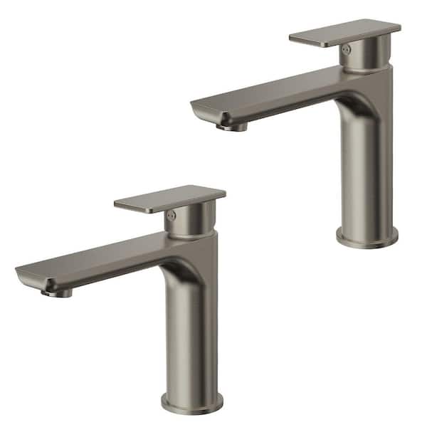 3 in. Low Arc Spout Height Single Handle Single Hole Vessel Sink Faucet in Brushed Nickel Drain Not Included (2-Pack)