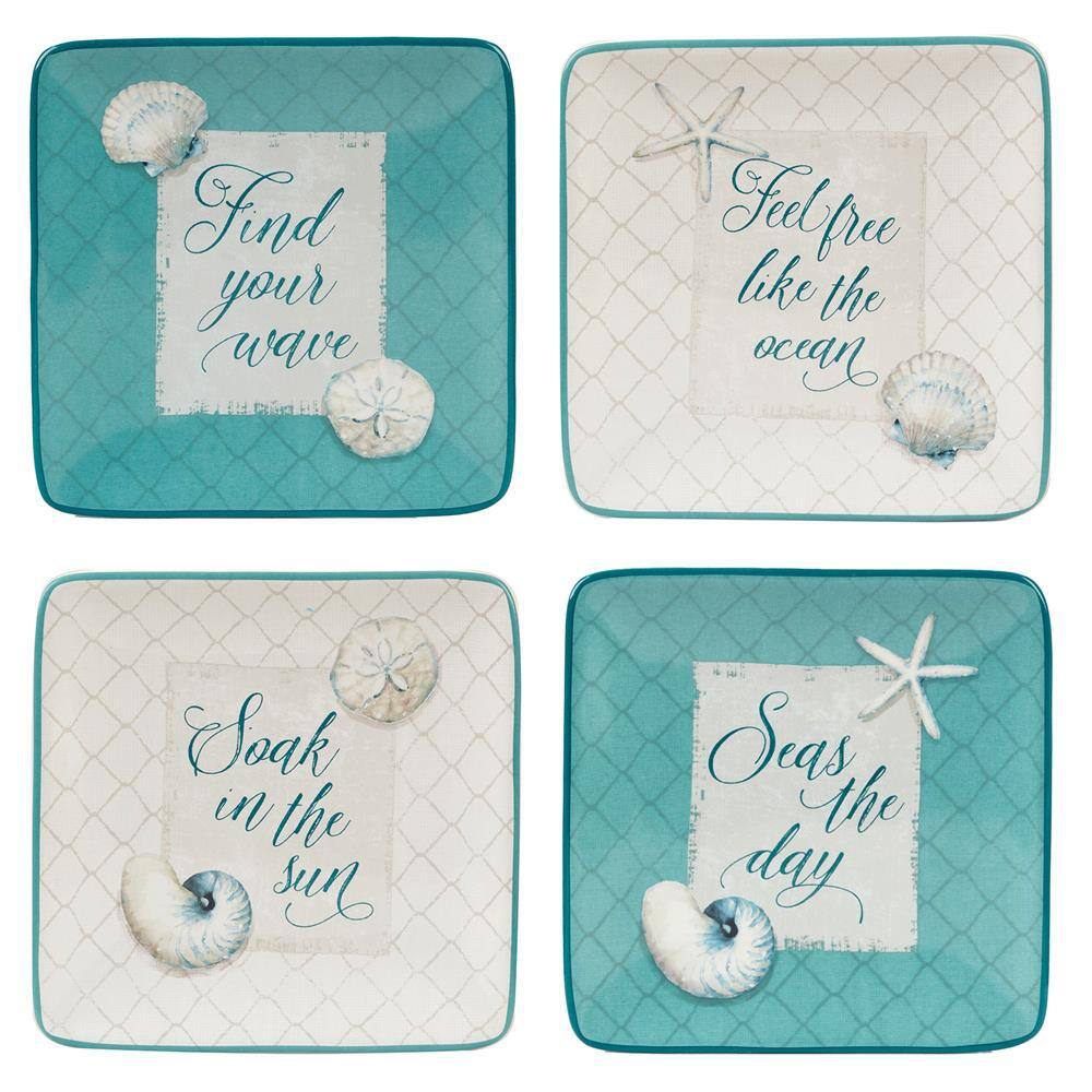 Ocean View Ceramic Coastal Canape Plates Set of 4