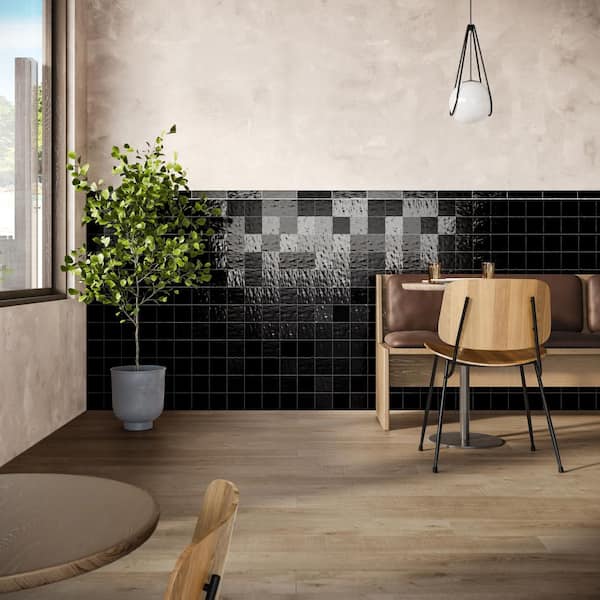 Amagansett Jet Black 4 in. x 4 in. Mixed Finish Ceramic Wall Tile (5.38 sq. ft. / case)