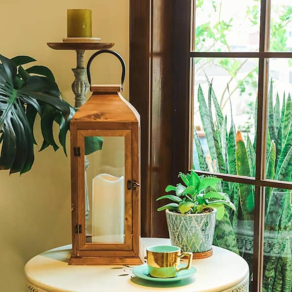 MUMTOP 2-Piece 22.5 in. Wood Candle Lanterns Vintage Hanging Tower