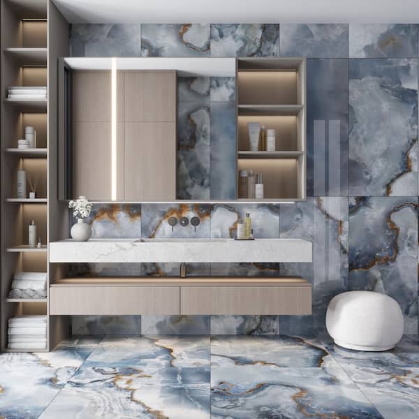 Splendor 36 in. x 36 in. Lappato Blue Porcelain Large Format Tile Wall and Floor Tile (17.4375 sq. ft./Case) - 2 pack