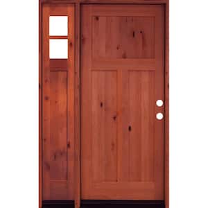 46 in. x 80 in. Alder 3 Panel Left-Hand/Inswing Clear Glass Red Chestnut Stain Wood Prehung Front Door w/Left Sidelite