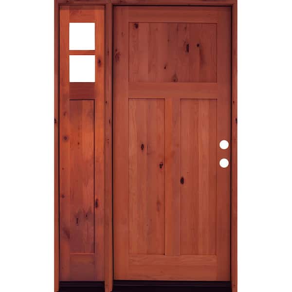 Krosswood Doors 46 in. x 80 in. Alder 3 Panel Left-Hand/Inswing Clear Glass Red Chestnut Stain Wood Prehung Front Door w/Left Sidelite