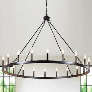 20-Light Black Candle Style Wagon Wheel Chandelier Farmhouse Vintage Pendant Light