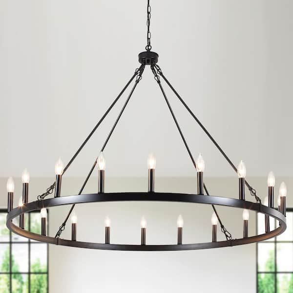 20-Light Black Candle Style Wagon Wheel Chandelier Farmhouse Vintage Pendant Light