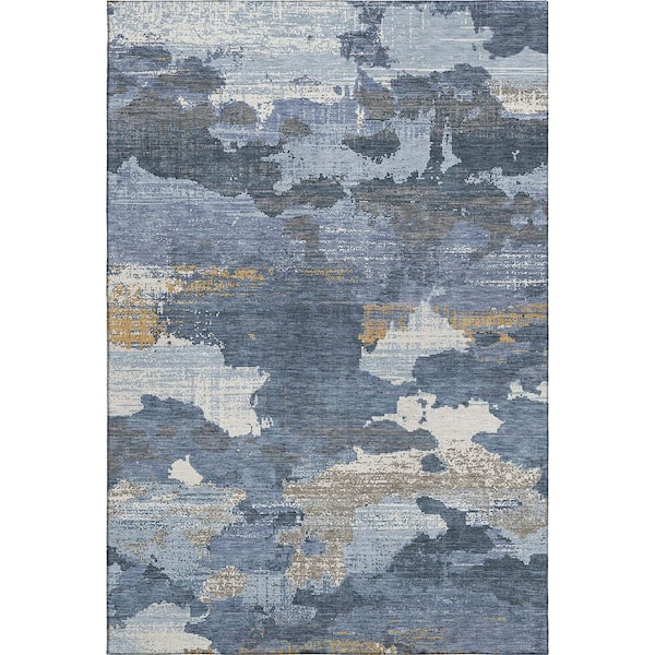 Mayfield Premium Machine Washable Abstract AMF2434 Denim 10 ft. x 14 ft. Area Rug