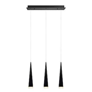 3-Light Black Integrated LED Pendant with Metal Shade