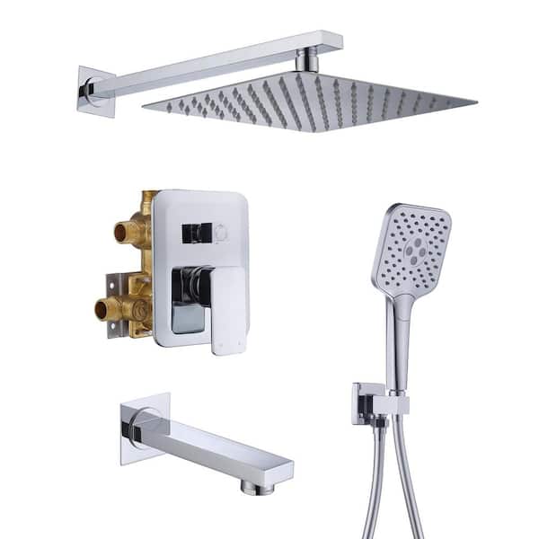 Dimakai 3-Spray Wall Mounted Single Handheld Shower Head 1.8 GPM Rain Shower Faucet with Body Spray in Chrome