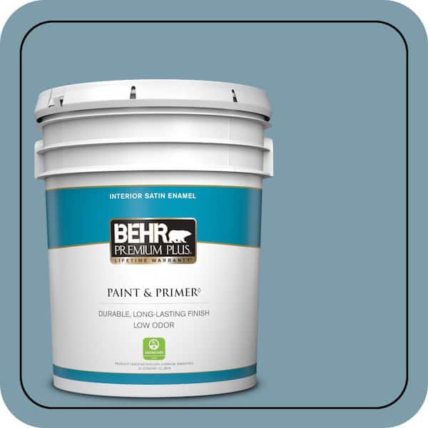 BEHR PREMIUM PLUS 5 gal. #S470-4 Dolphin Blue Satin Enamel Low Odor Interior Paint & Primer