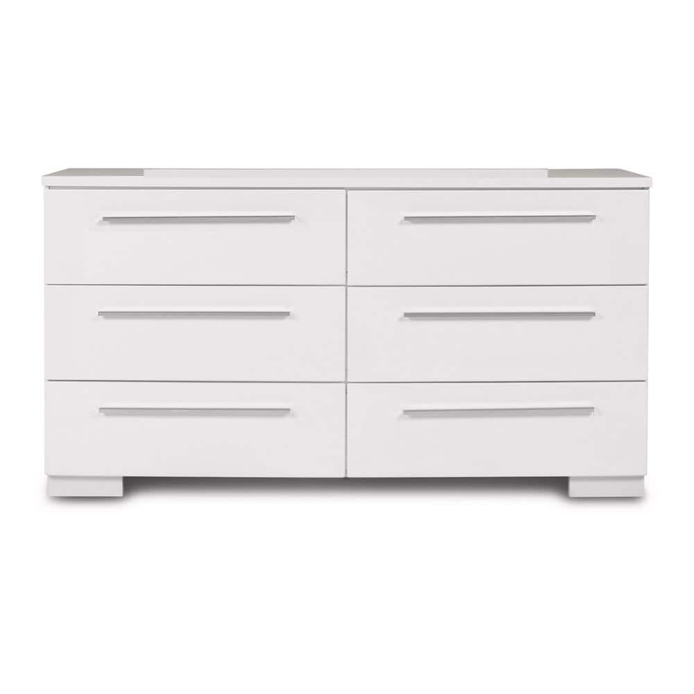 Sapphire 63" White Wood 6-Drawer Dresser