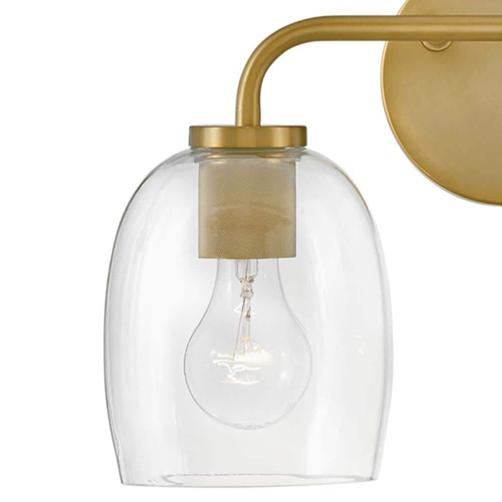 Percy Transitional 2-Light Vanity in Lacquered Brass with Clear Glass