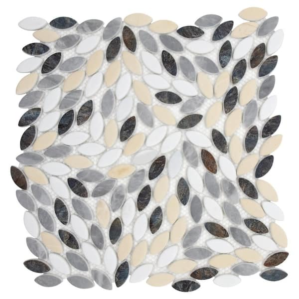 sunwings Flower Beige Mixed 11.1 in. x 11.4 in. Matte Recycled Glass Marble Looks Floor and Wall Mosaic Tile (8.8 sq. ft. /Case)