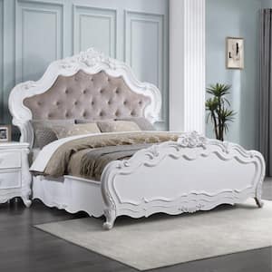 Latisha White Wood Frame Queen Panel Bed with Tufted