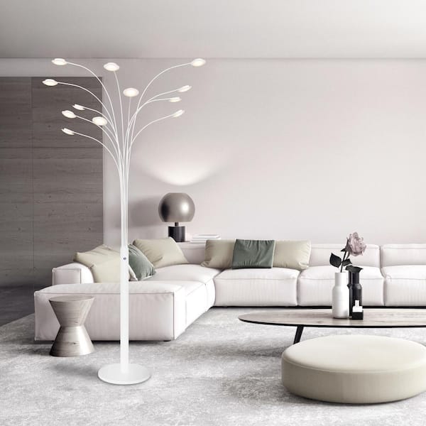 84 in. Matte White Quan Money Tree 12 Arch LED Floor Lamp