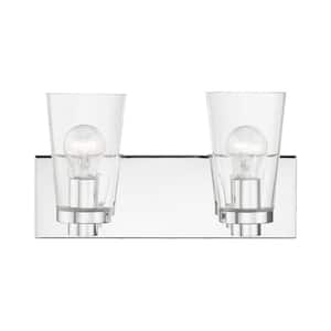 Ridgeway 14 in. 2-Light Polished Chrome Vanity Light with Clear Glass
