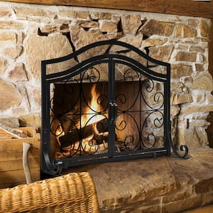 Fireplace Screen with Hinged Magnetic 2-Doors Flat Guard