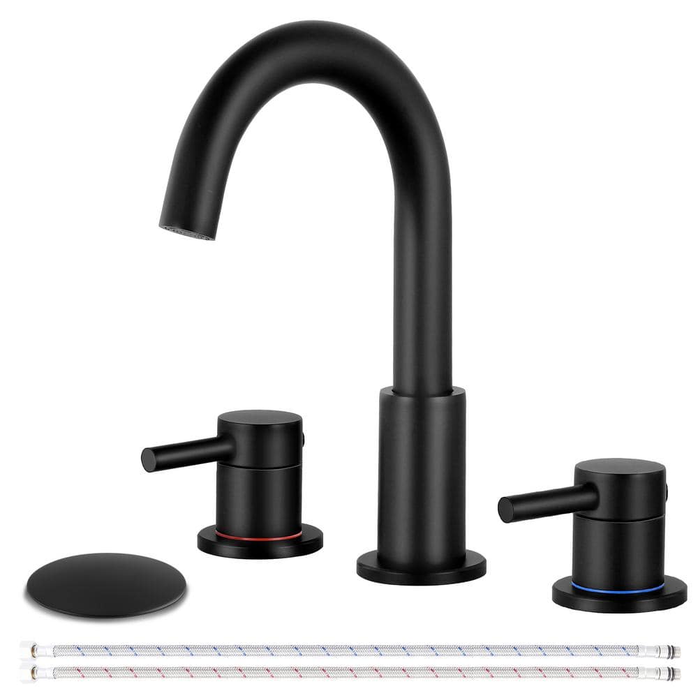8 in. Widespread 2-Handle High Arc Bathroom Faucet with Drain Kit Included 