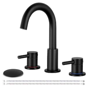 8 in. Widespread 2-Handle High Arc Bathroom Faucet with Drain Kit Included and All Mounting Hardware in Matte Black