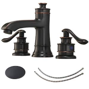 8 in. Widespread Double Handle Bathroom Faucet with Pop-up Drain Kit 3-Holes Brass Sink Vanity Taps in Oil Rubbed Bronze