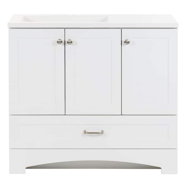 Lancaster 37 in. Single Sink White Bath Vanity with White Cultured Marble Top (Assembled)