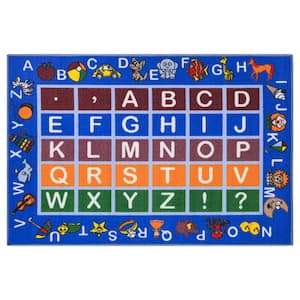 Kid's Collection Non-Slip Rubberback Educational Alphabet 3x5 Area Rug, 3 ft. 3 in. x 5 ft., Blue