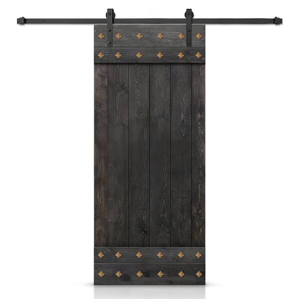 Clavos Series 36 in. x 84 in. Brown Stained Solid Pine Wood Interior Sliding Barn Door with Sliding Door Hardware Kit