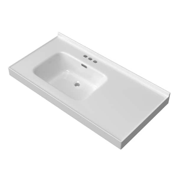 43 in. W x 22 in. D Solid Surface White Vanity Top Rectangular Single Sink Bathroom Vanity Top in White with Overflow