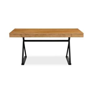 Fynn 63 in. Rectangular Natural Solid White Oak Desk with 3-Drawer Storage and Sculptural Steel Trestle Base