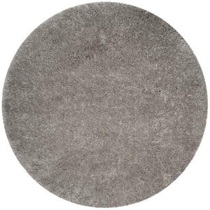 Polar Shag Silver 4 ft. x 4 ft. Round Solid Area Rug