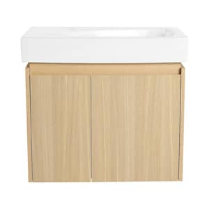 14 in. W x 24 in. D x 21 in. H 1-Sink Wall Mounted Bath Vanity in Oak with White Resin Top