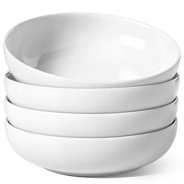 45 fl. oz. White Ceramic 8.5 in. Wide Deep Pasta Salad Soup and Noodle Dinner Serving Bowl Set (Set of 4)