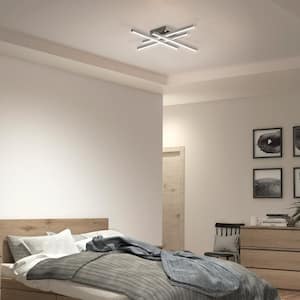 Grid 20 in. 1-Light Modern Brushed Nickel Integrated LED Flush Mount Ceiling Light Fixture for Kitchen or Bedroom
