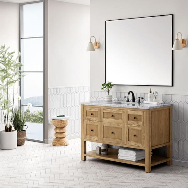 James Martin Vanities Breckenridge 48.0 in. W x 23.5 in. D x 34.2 in. H Bathroom Vanity in Light Natural Oak with Carrara Marble Marble Top