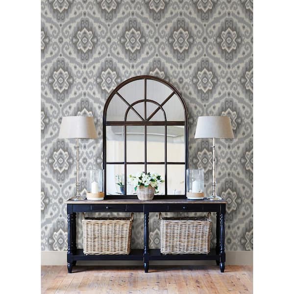 Grey Bohemian Ikat Vinyl Peel and Stick Matte Wallpaper