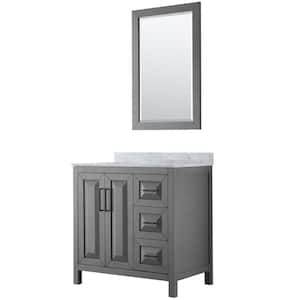 Daria 36 in. W x 22 in. D x 35.75 in. H Single Bath Vanity in Dark Gray with White Carrara Marble Top and 24 in. Mirror