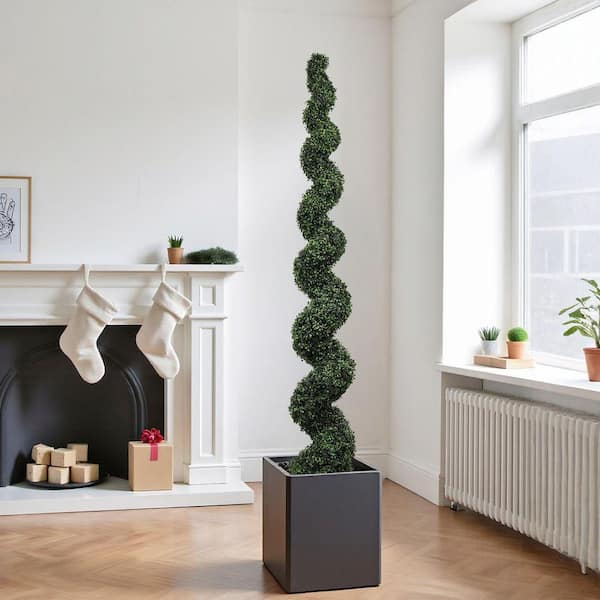 7 ft. Artificial Spiral Topiary Tree, Faux Boxwood Twisted Potted 7 ft. Artificial Spiral Topiary Tree, Faux Boxwood Twisted Potted
