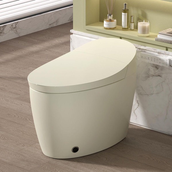 Elongated Smart Bidet Toilet 1.28 GPF in Cream with Auto Flush, Heated Seat, 4 Washing Modes, LED Display, Night Light
